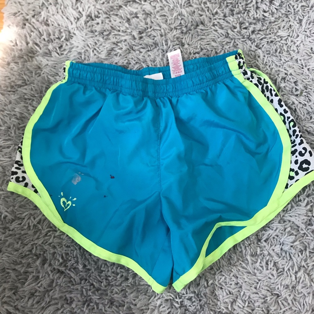 Blue and green cheetah print sport shorts